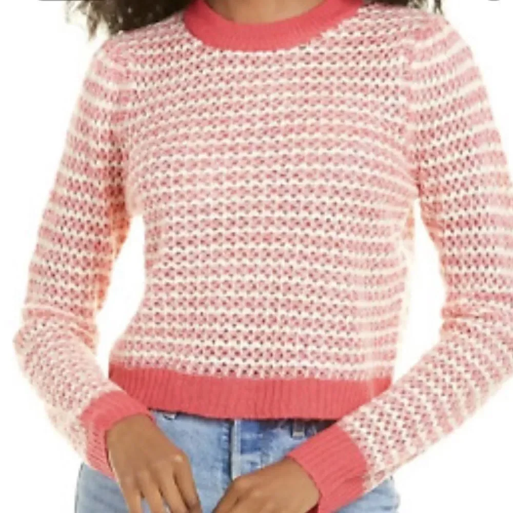 Nordstrom Rack WAYF Crew Neck Sweater Loose Knit Pink Tan Ribbed cuffs hem XS